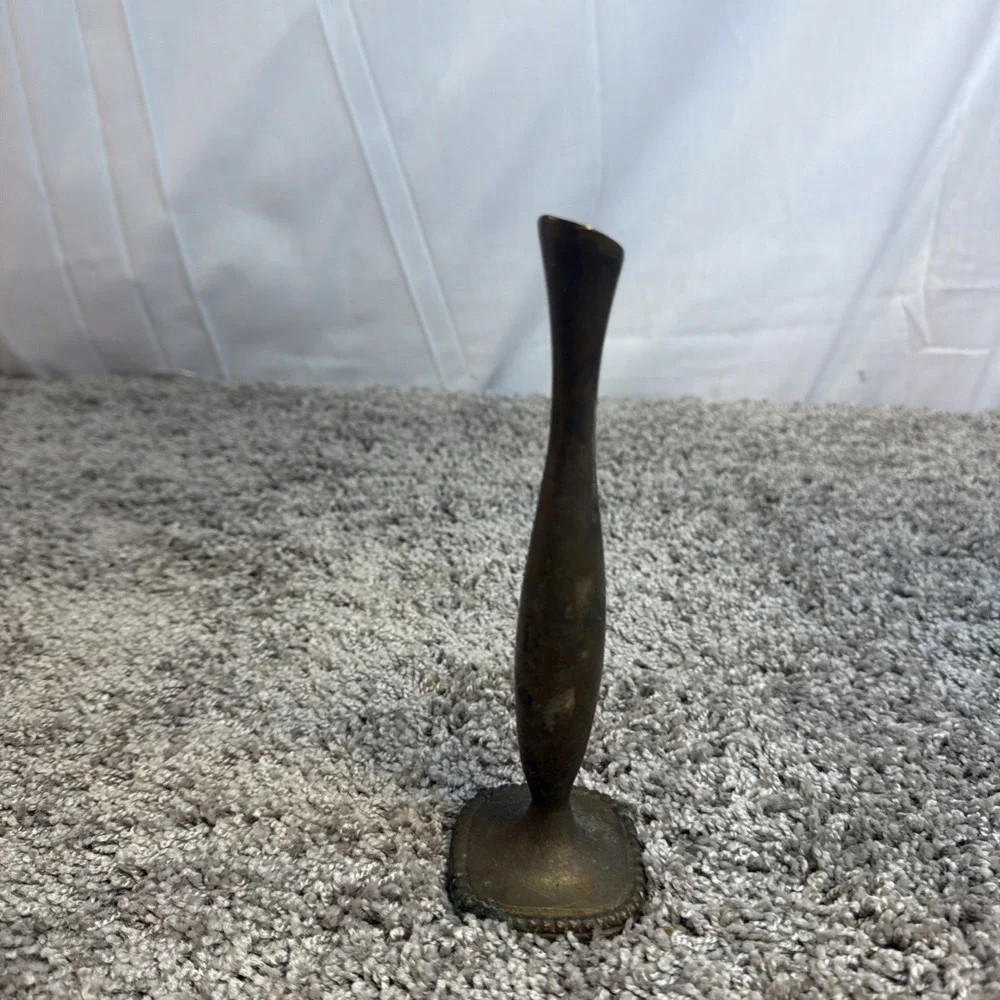 Vintage Solid Brass Bud Vase Mid Century Modern Tapered Made in India Boho Decor